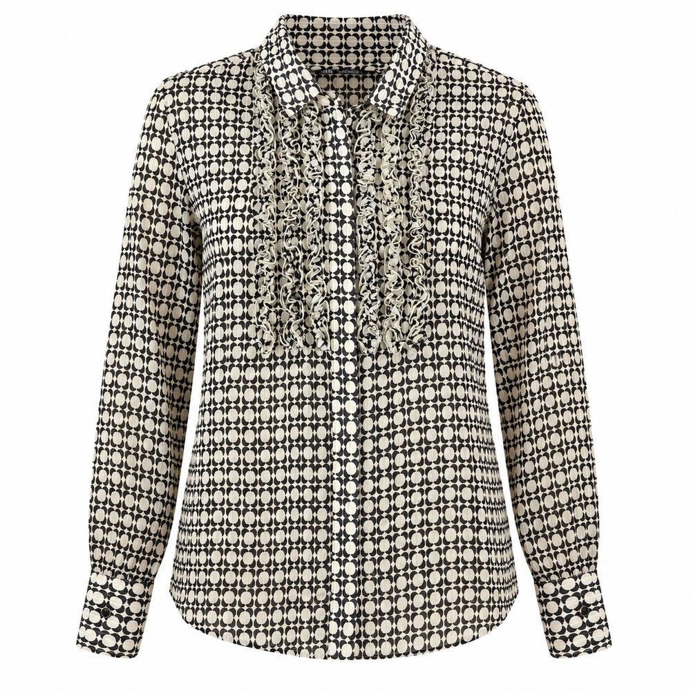 Zara Mod Geometric Ruffle Blouse Small Quiet Luxury Retro Office Chic Retro Mod